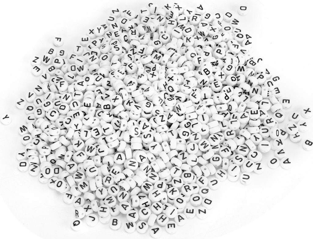 1000 Stück weiße Perlen, schwarze englische Alphabet-Perlen, DIY-Acryl, rund, Schmuck, Kleidung, Zubehör