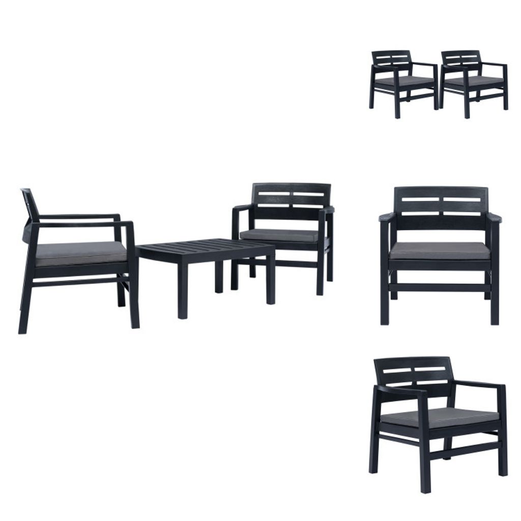 vidaXL 3-tlg. Garten-Essgruppe Anthrazit Kunststoff - Gartenmöbel-Sets