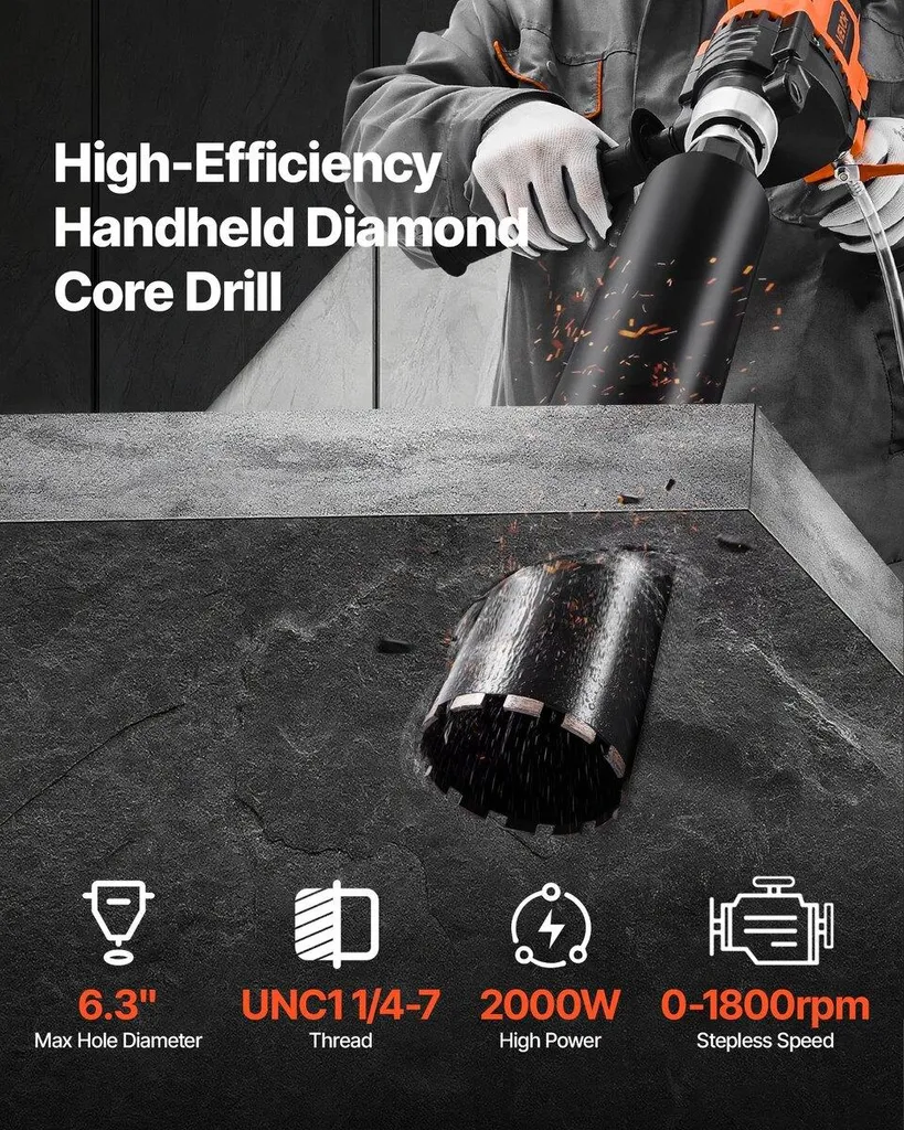 Foreuse à diamant 2000W haute performance pour forage béton armé