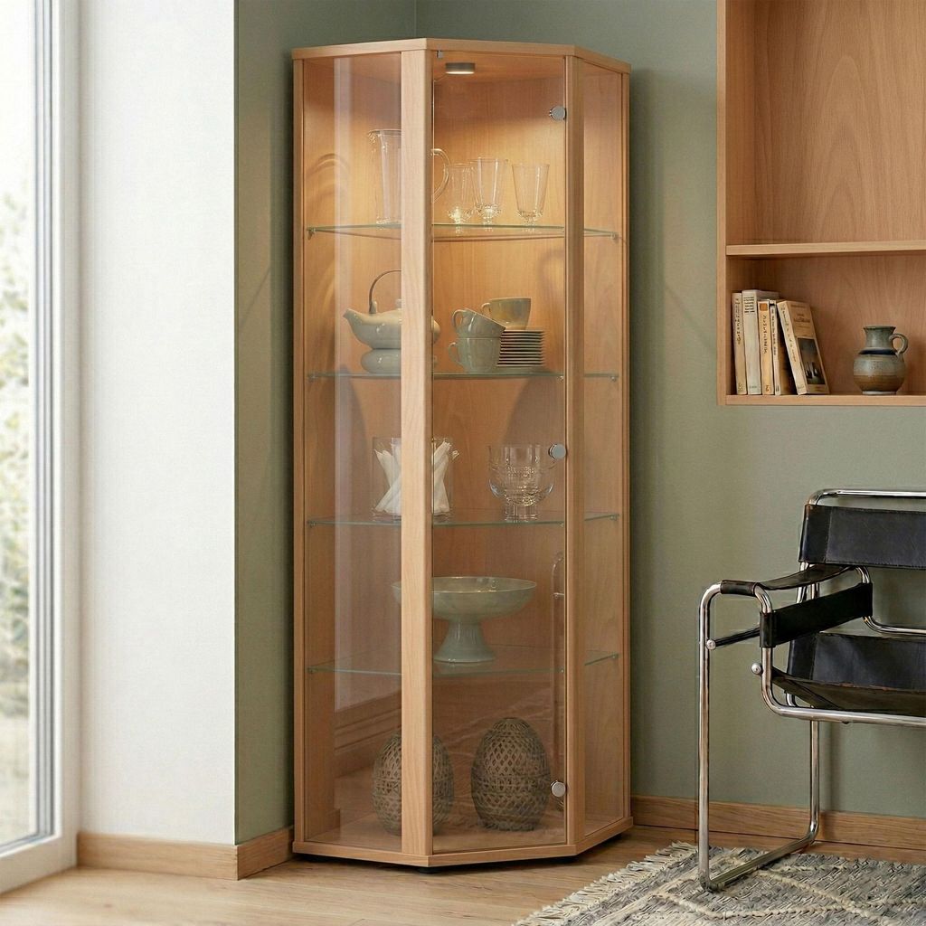 Rohová vitrína K-Mšbel v dekore buk (176 x 56,5 x 56,5 cm) Obrázok produktu 