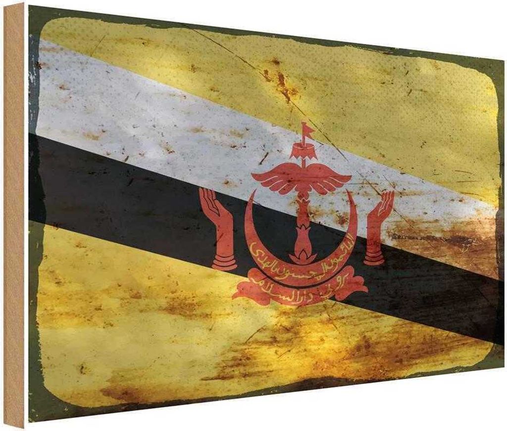 vianmo Holzschild 12x18 cm Brunei Rost Flagge Fahne Wappen