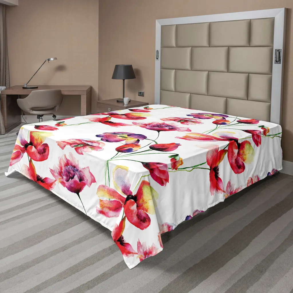 Drap de dessus fleuri en tissu doux thème nature 260x228 cm pour lit XL