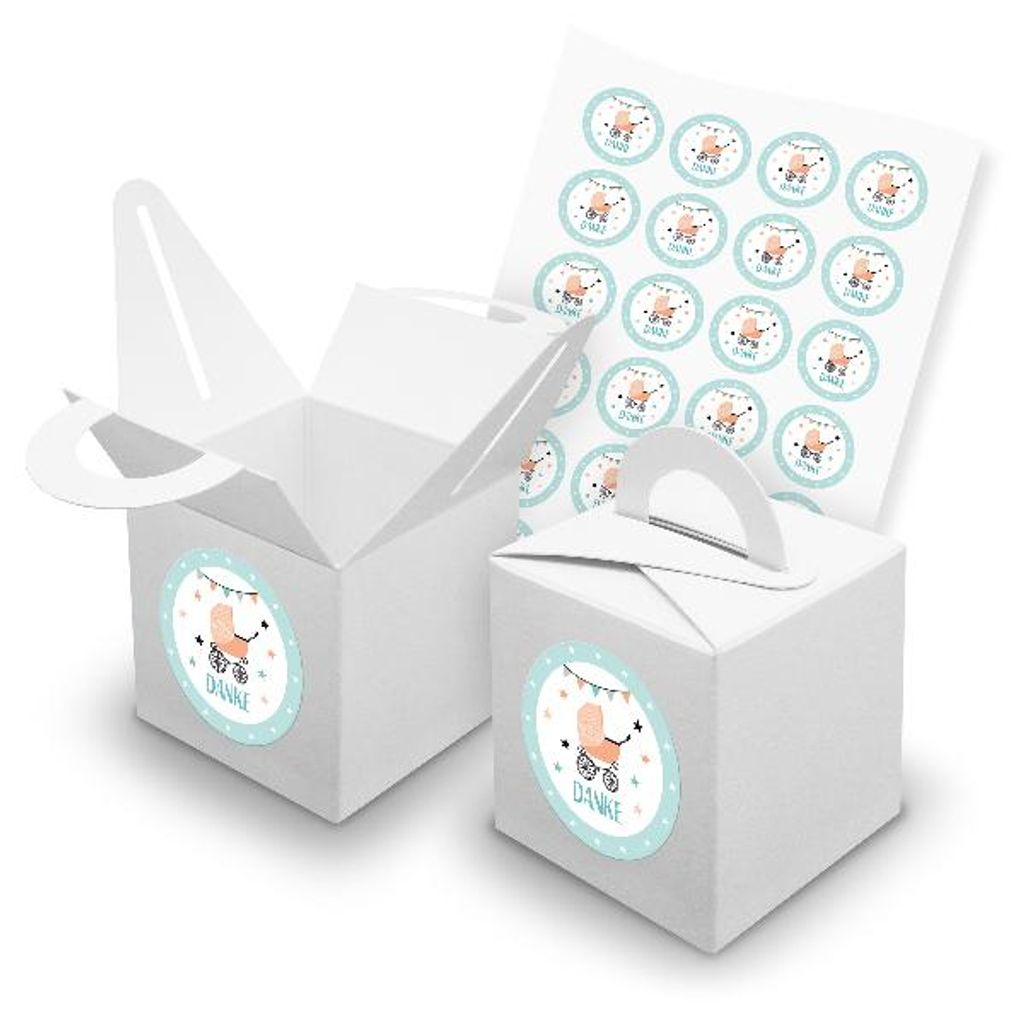 itenga SET 24x Würfelboxen mit Griff Weiß (V42) + Motivsticker (M136)