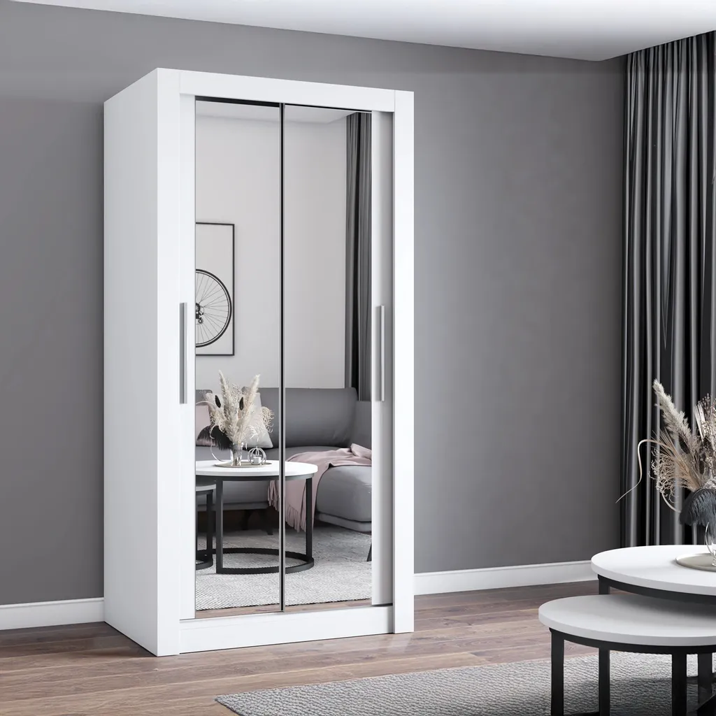 Armoire gain de place 100cm blanc MILAN avec doubles miroirs muraux