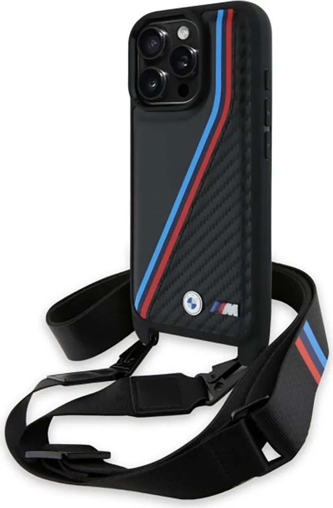 BMW Custodia iPhone 16 Pro M Edition Carbon con Cinturino - Nero