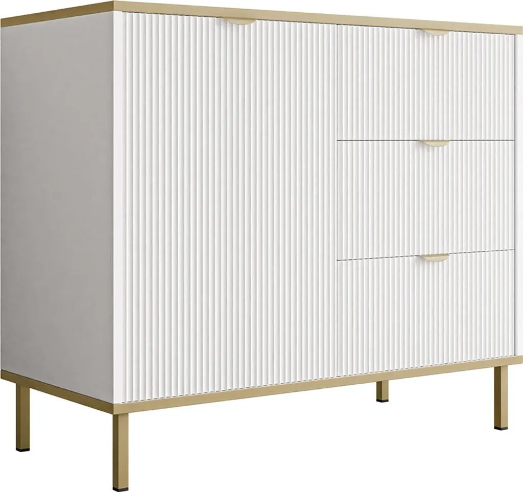 Buffet bas 91 cm Best Mobilier Hope - 3 tiroirs et 1 porte Blanc Doré