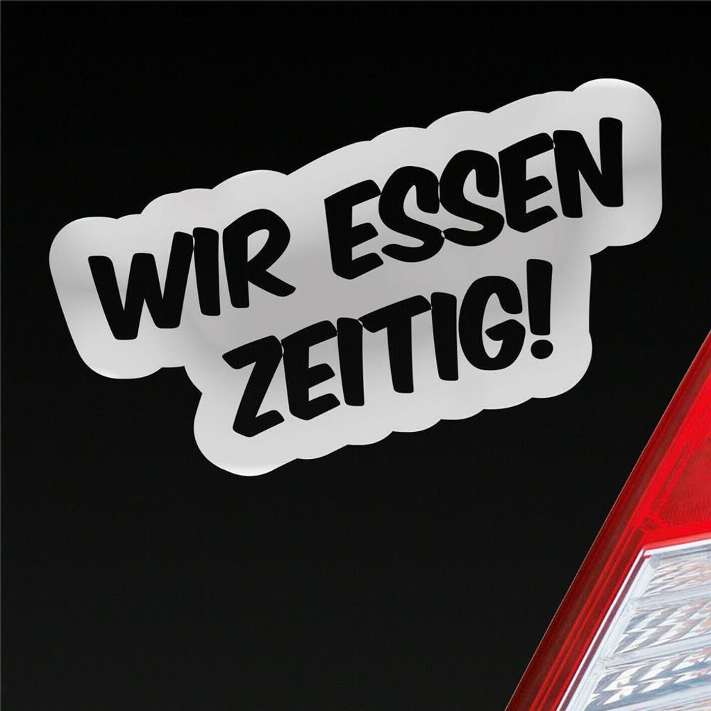 Auto Aufkleber Wir Essen zeitig Abendessen Essenszeit 19x9 cm Silber Sticker Heckscheibenaufkleber