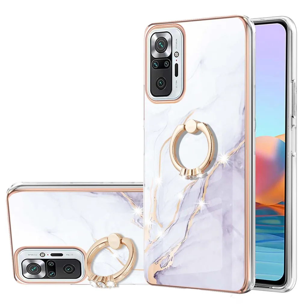 Custodia Marble per Xiaomi Redmi Note 10 Pro/10 Pro Max, custodia protettiva in silicone TPU con supporto ad anello Oro