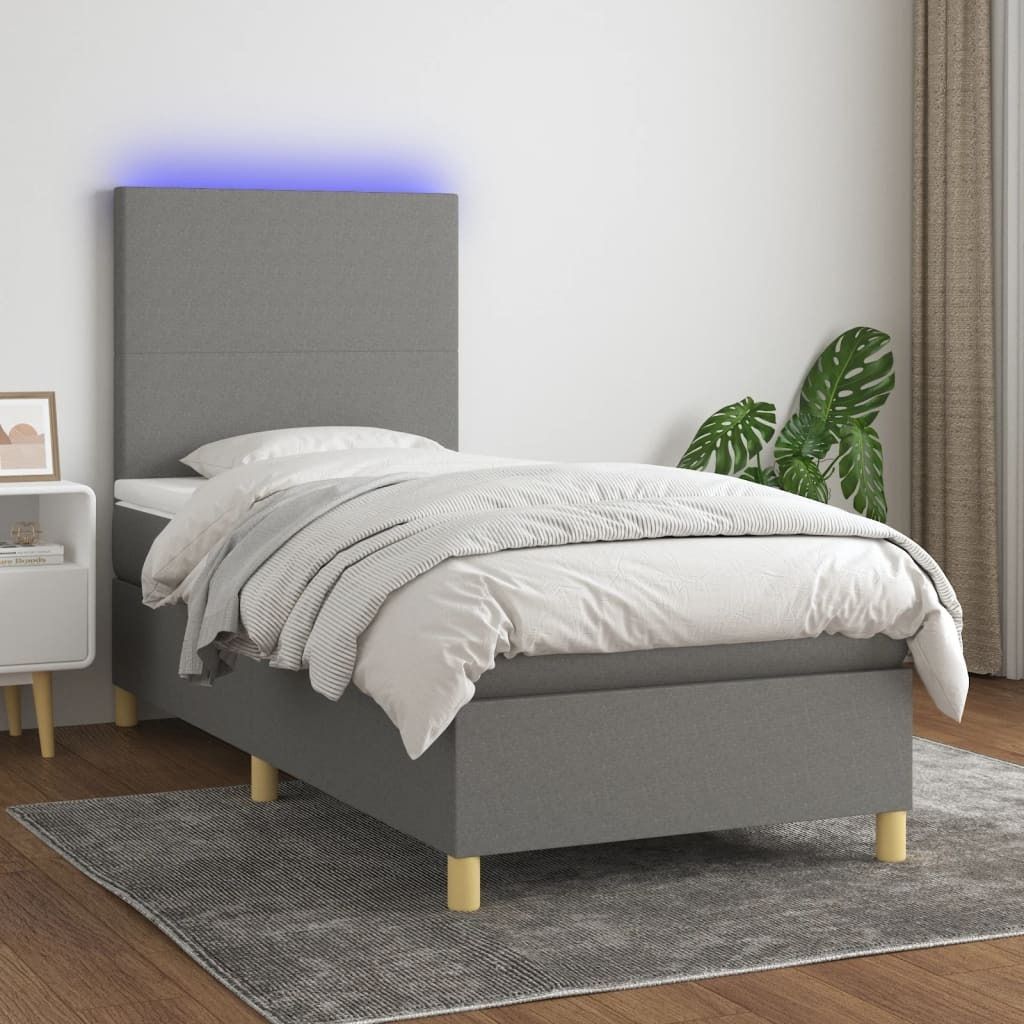 The Living Store Boxspringbett mit Matratze & LED Dunkelgrau 90x190 cm Stoff