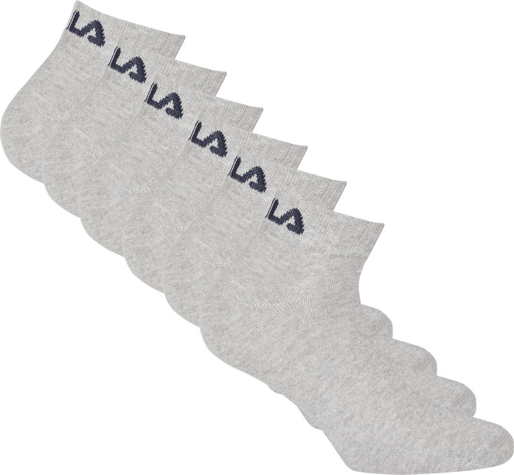 FILA Unisex Quarter Socken, 6er Pack - Kurzsocken, Training, Sport, Logo (2x 3 Paar) Grau 43-46