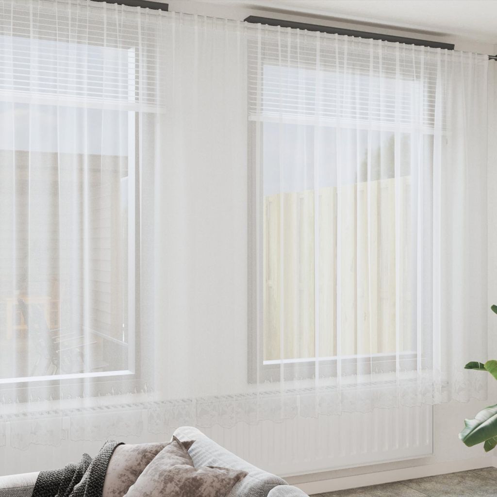 Möbel Spitzenvorhang mit Vorhängen Floral Weiß 900 x 280 cm Polyester - Gardinen & Vorhänge 4107850