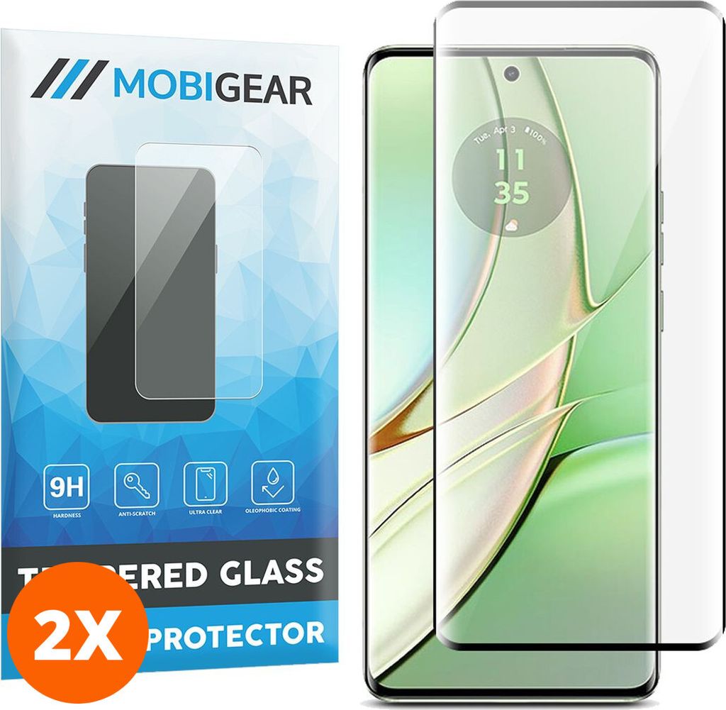 Mobigear Premium 4.99 Motorola Edge 40 Panzerglas Gehärtetes Glas Displayschutz - Hüllenfreundlich - Schwarz (2er Pack)