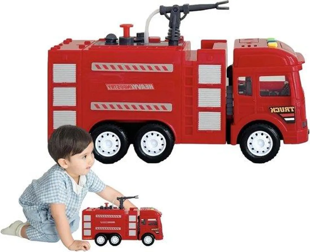 Véhicule à pousser camion de pompier avec grande échelle et effets sonores