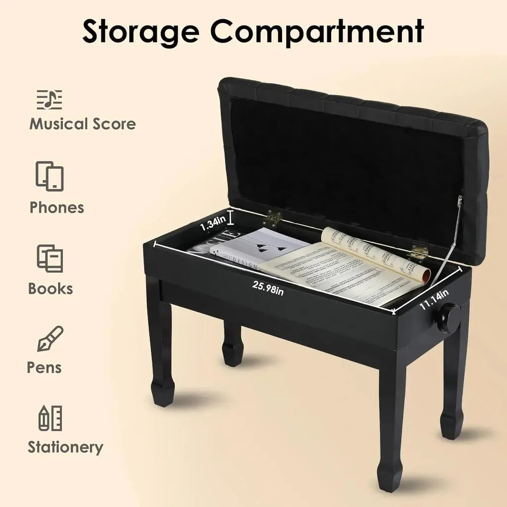 Banc piano ergonomique réglable en cuir noir pour éviter le mal de dos
