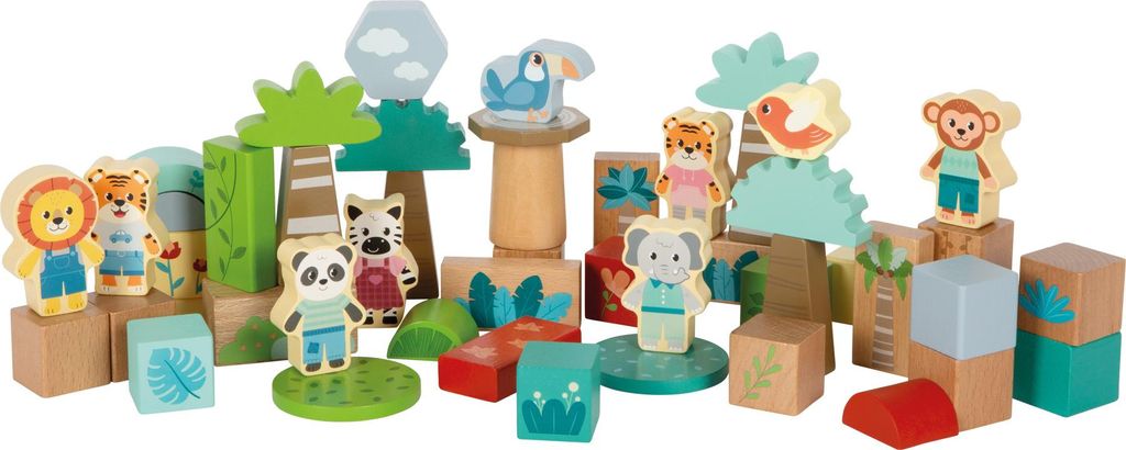 small foot Holzbausteine „Jungle Friends“, Bausteine, Holz, ab 12 Monate, 12768