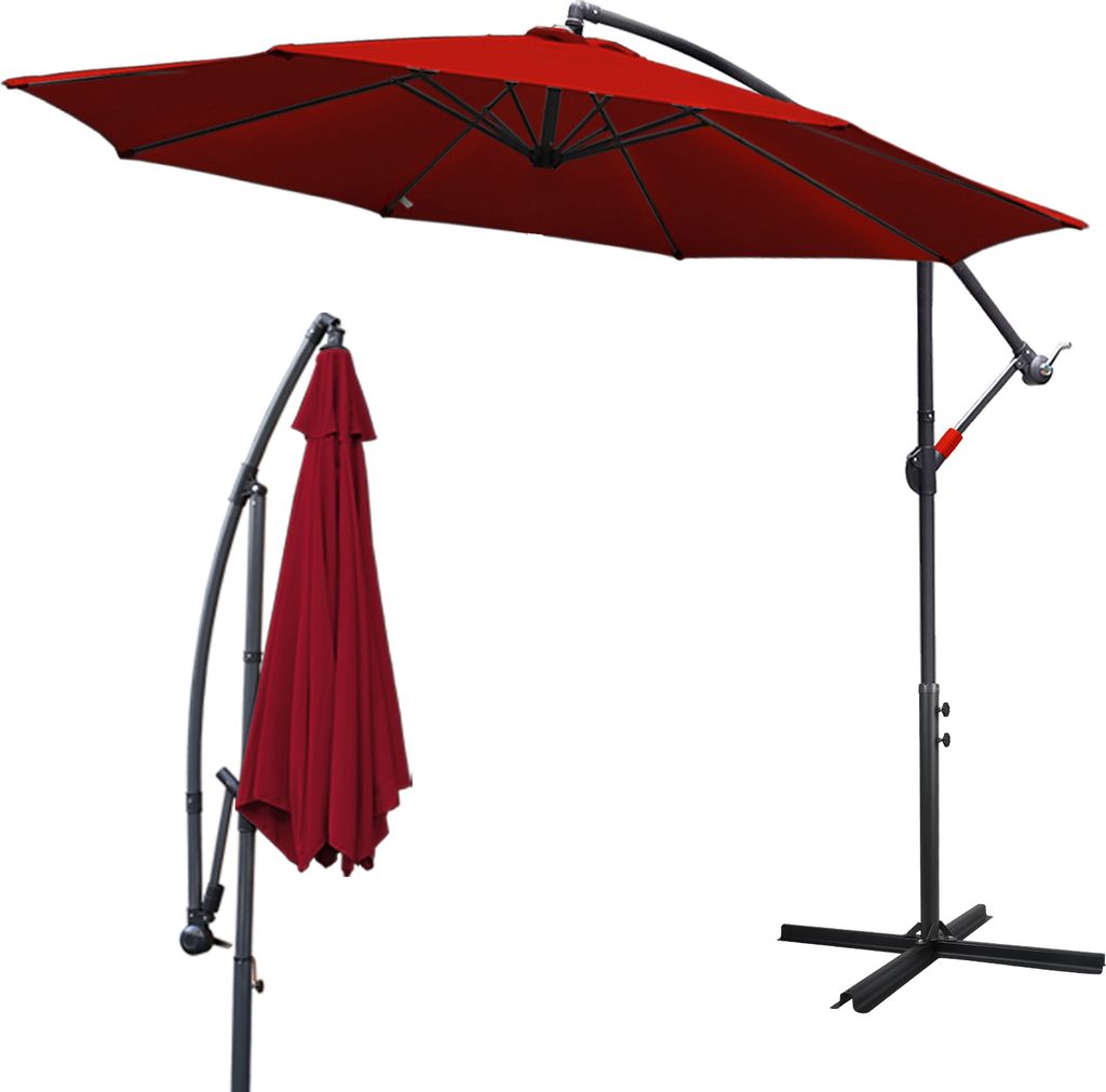 Fiqops Sonnenschirm Ampelschirm 300cm - Ampelschirm, Sonnenschutz, Gartenschirm - Rot