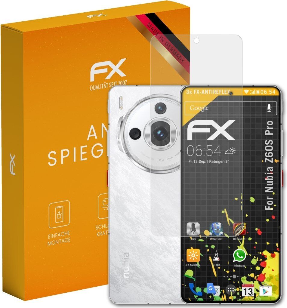 atFoliX FX-Antireflex 3x Schutzfolie kompatibel mit Nubia Z60S Pro Displayfolie
