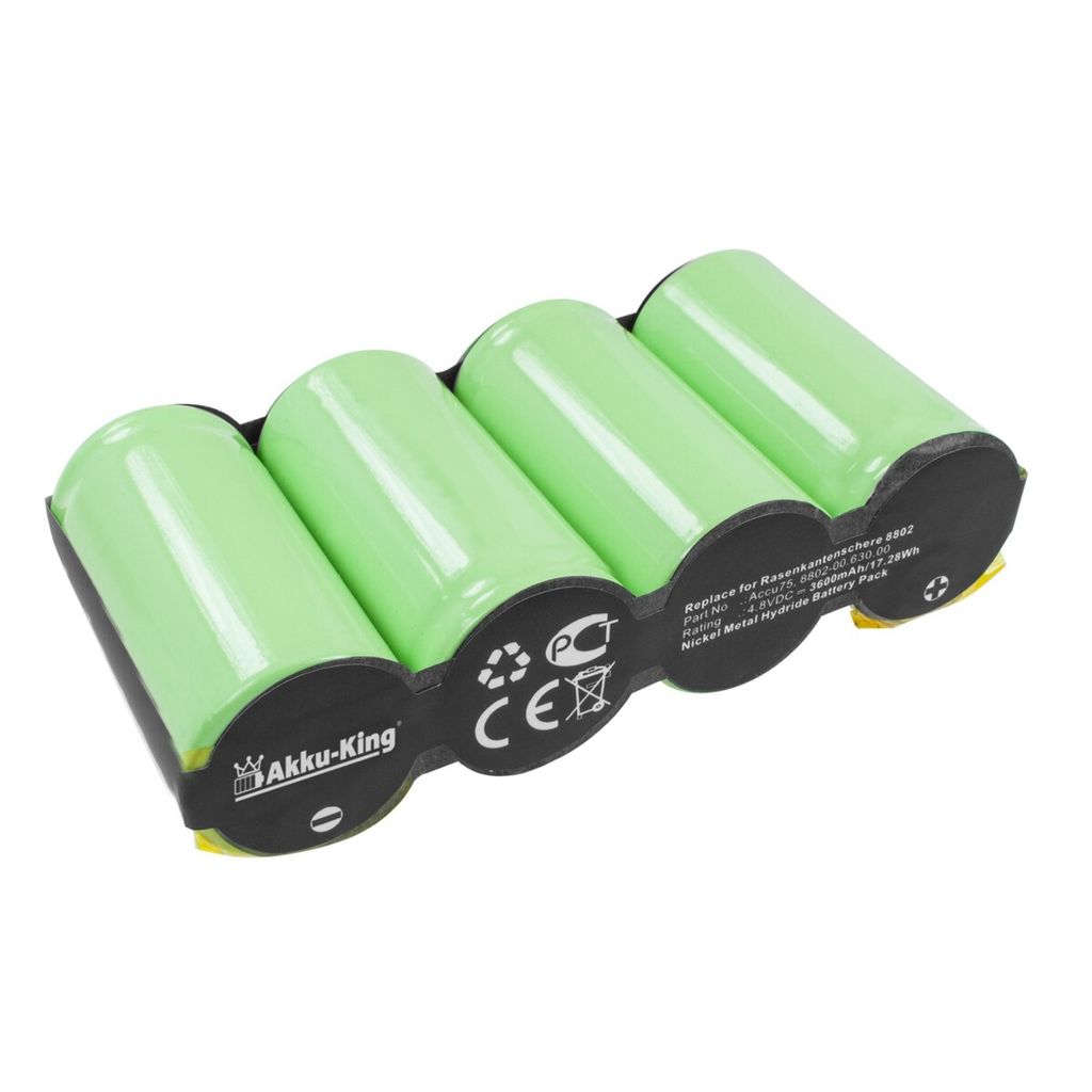 Akku kompatibel mit Gardena Accu 75 - Ni-MH 4,8V 3600mAh - für Rasenkantenschere, Grasschere 880200.630.00, 8802, 8818