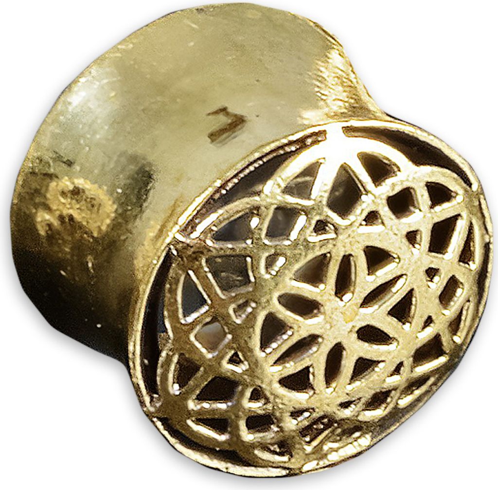 viva-adorno 1 Stück 16mm Flesh Tunnel Plug Messing Vintage Look Blüte Südostasien Style Größe 8 - 16mm Z434.D7