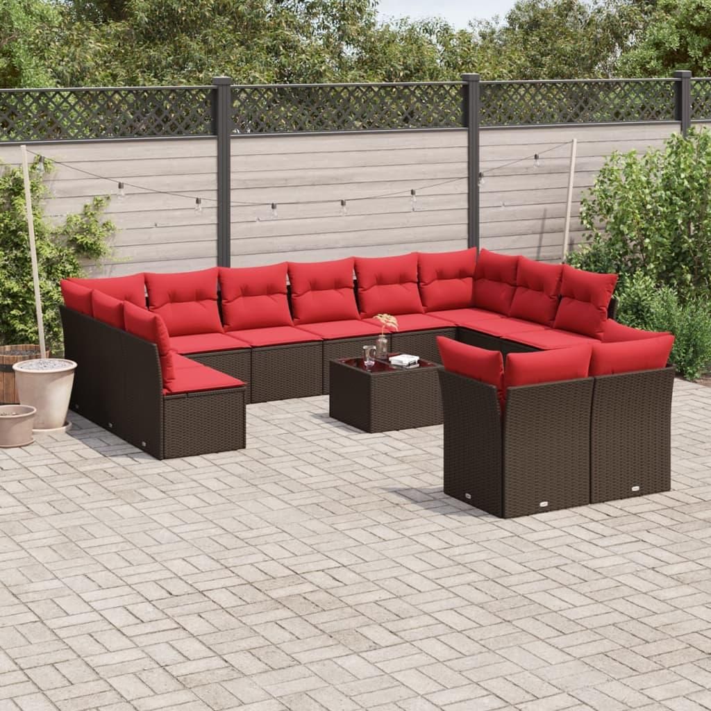 Maison Exclusive - 13-teiliges Gartensofa-Set mit Kissen, braun, Polyrattan