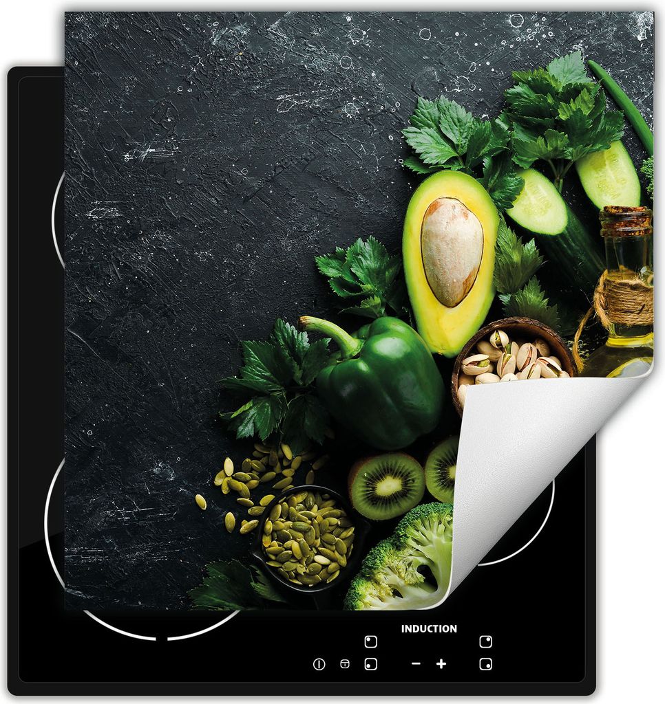 DarHaus Herdabdeckplatte 50x52 cm Anti Rutsch Matte Aufrollbar, grün - Gemüse
