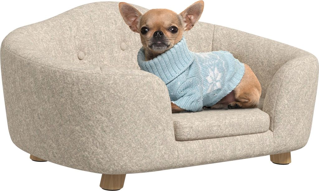 Haustiersofa Hundematte Hundebett Hundesofa Hundecouch Katzen Sofa mit Kissen Rš¹ckentasche Plš¹sch Schaumstoff Kiefernholz Cremewei? 70 x 47 x...