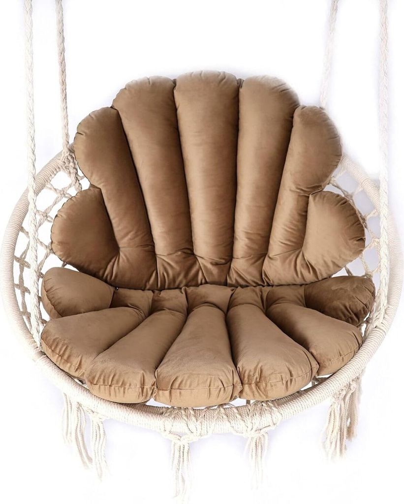 Love Gifts Hängesessel Kissen in Muschelform 2 Stück + 1 kleines Kissen in Herzform, passend auch für einen Hängekorb, Farbe Braun