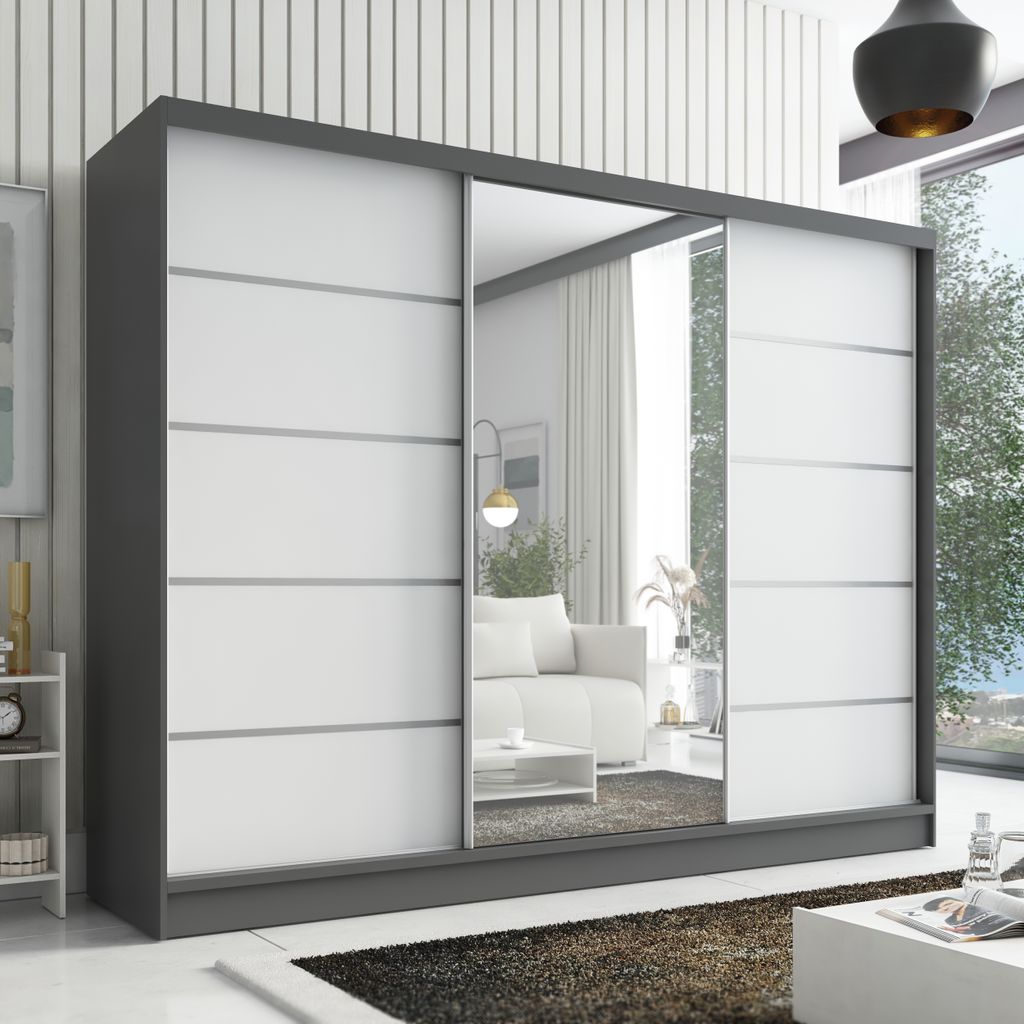 Schwebetürenschrank, 3-türig Schrank 200 cm mit Spiegel Produktbild 1
