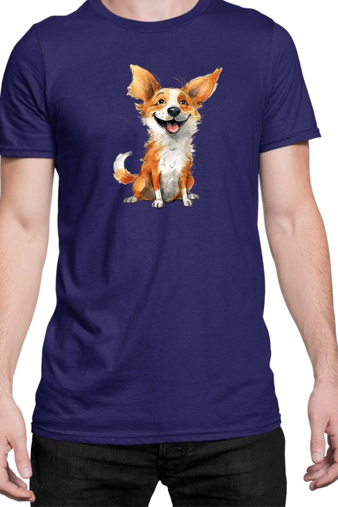 Herren T-Shirt Funny Dogs Breeds Corgi Dog Breed, Man 2XL / Dunkelblau