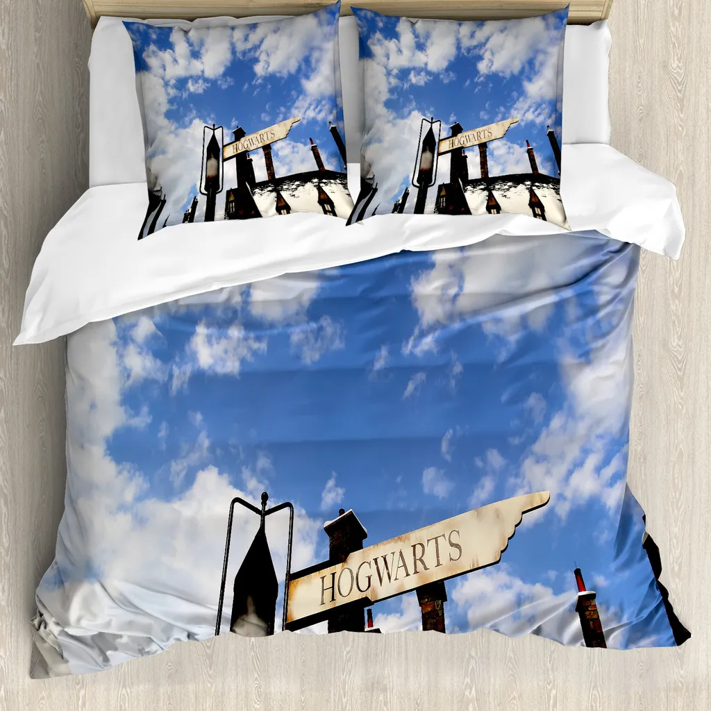 ABAKUHAUS Copripiumino Magier, Scuola di stregoneria, Antiacaro, Adatto a chi soffre di allergie, con federe, 155 cm x 220 cm - 80 x 80 cm, blu e bianco