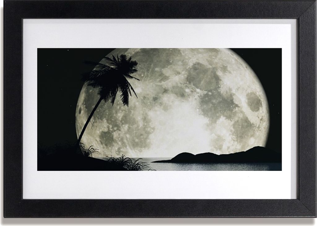 Bild 30x20 MDF-Rahmen Wandkunst Nachtmond Landschaft Palm