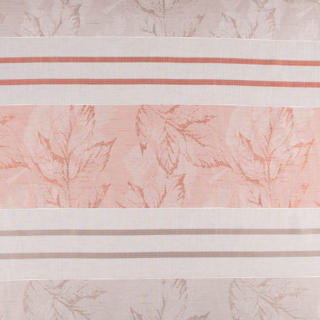 Gardinenstoff Dekostoff halbtransparent Streifen matt Blätter lachs beige 1,50m Breite