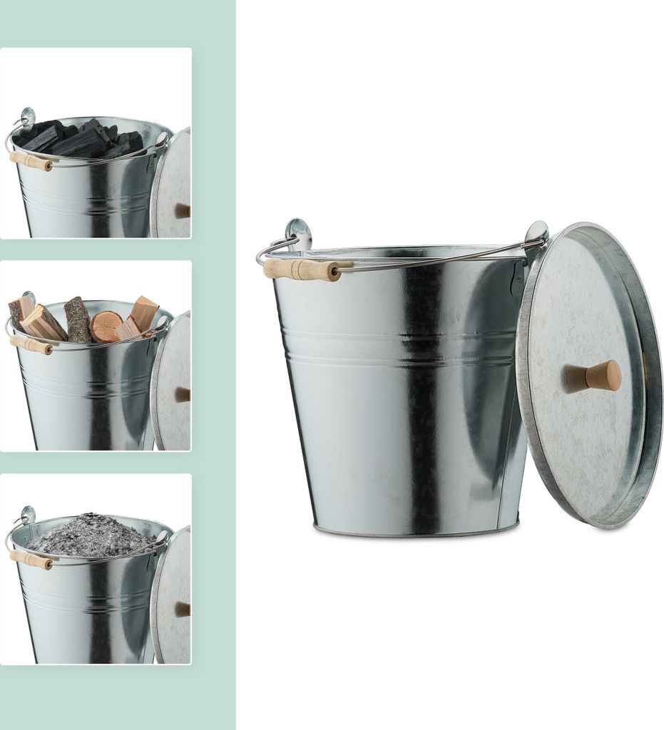 Metall-Ascheimer 12 Liter Mit Deckel & Holzgriff – Kohlebehälter Für Kamin, Schwarz
