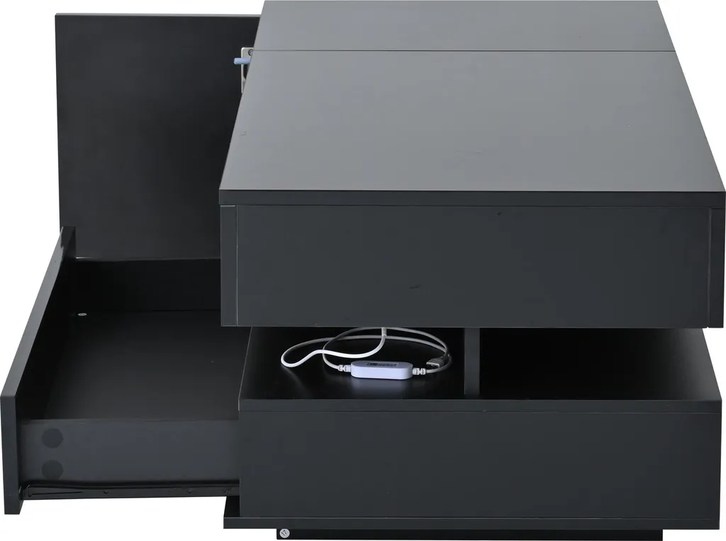 Table Basse Haute Brillance Relevable avec LED et Coffre de Rangement - 17
