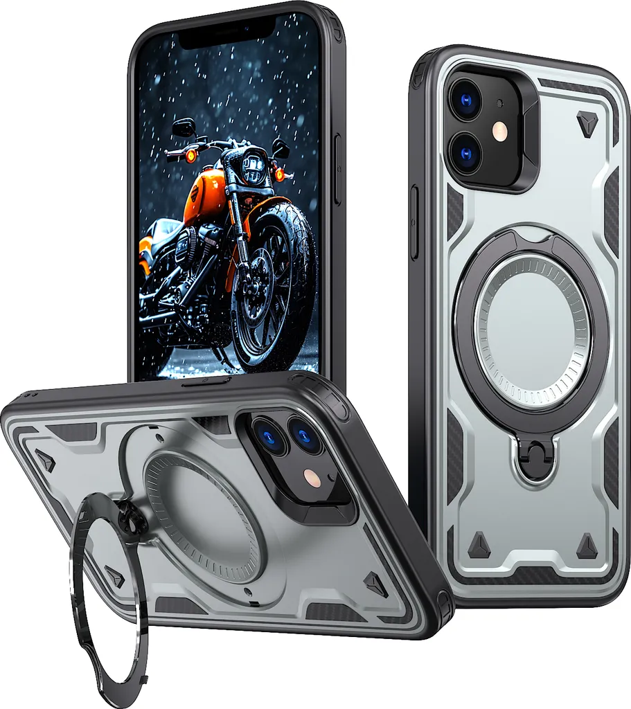 Cover iPhone 12 Pro Militare Magnetica Antiurto Grigio con Kickstand
