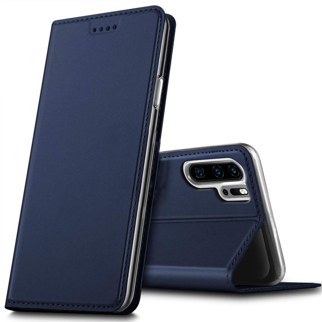 Conie Ultra Slim Klapp Tasche für Huawei P30 Pro Kartenfach Hülle Rundumschutz in Blau