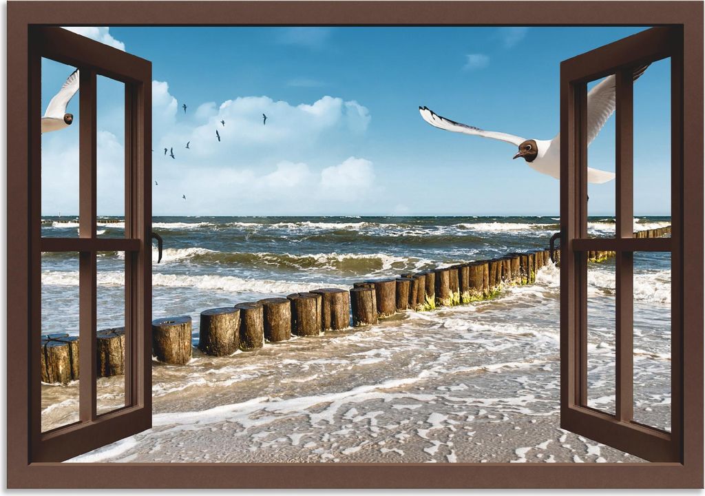 ARTland Wandbild Alu für Innen & Outdoor Fensterblick - Ostsee, braun Größe: 100x70 cm