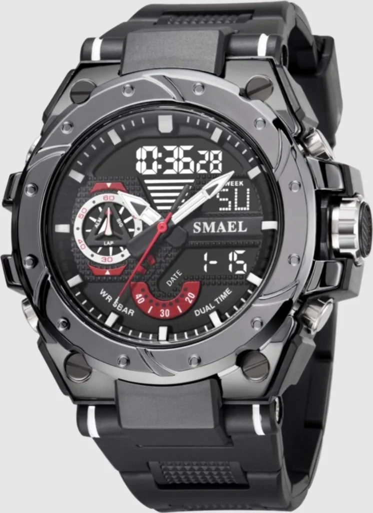 Montre de sport SMAEL GR-14158 noire pour homme robuste et précise