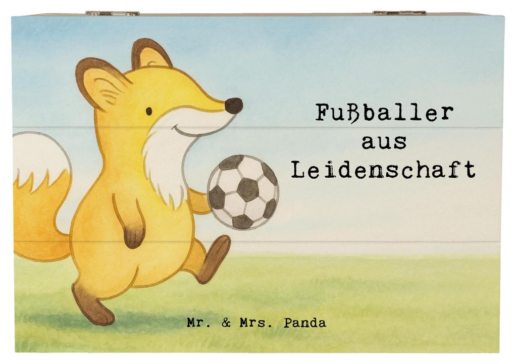 Mr. & Mrs. Panda Geschenkbox Fußballer Leidenschaft Design 22 x 15 cm - Weiß - Geschenk, Schatzkiste, Holz Aufbewahrungsbox, Fußballspruch, Fuß...