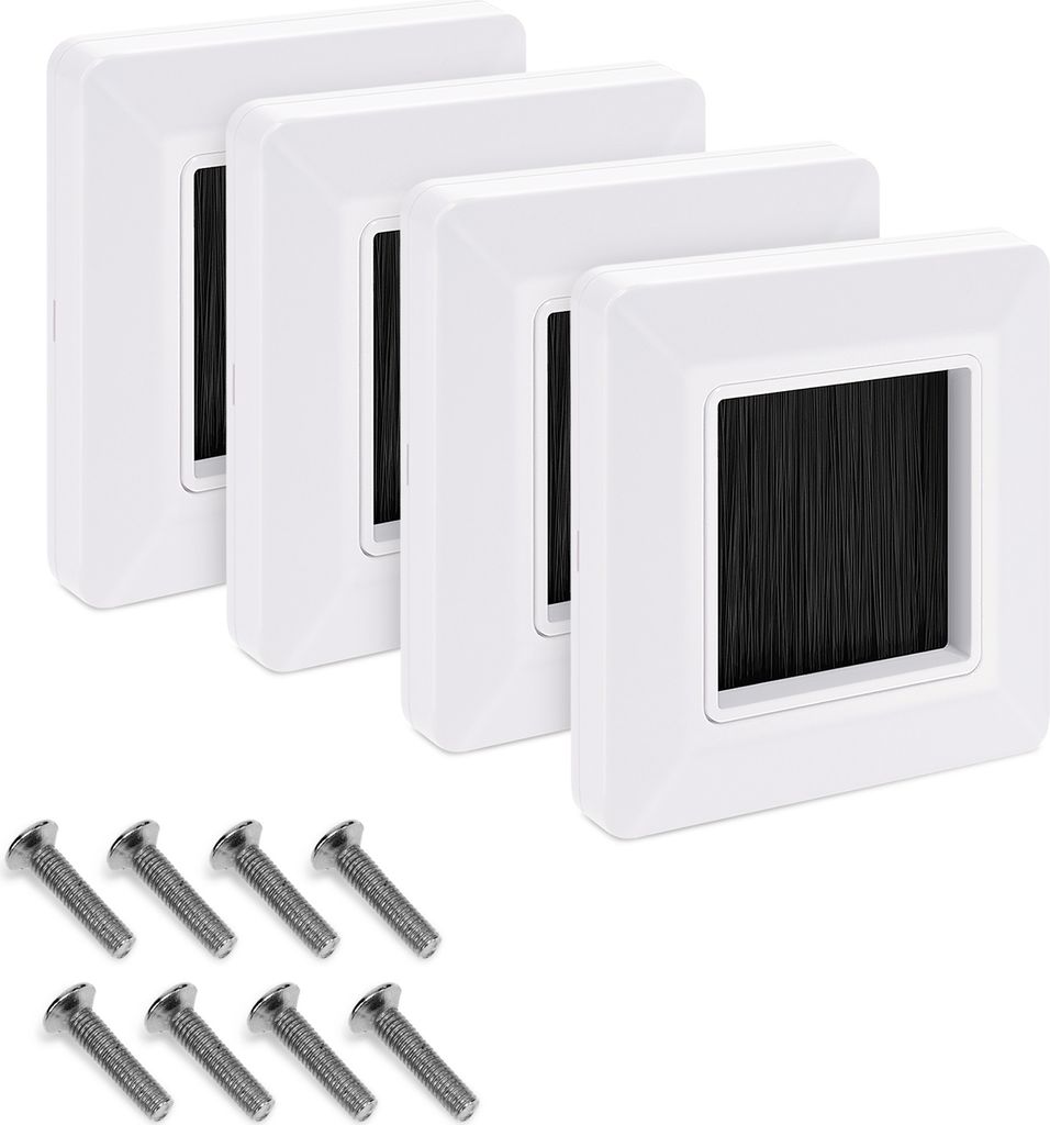 kwmobile 4x Blende Kabeldurchführung Unterputz - Unterputzdose Deckel - Kabel Eintritt Austritt - Dose Abdeckung mit Pinsel Bürste - Weiß-Schwarz