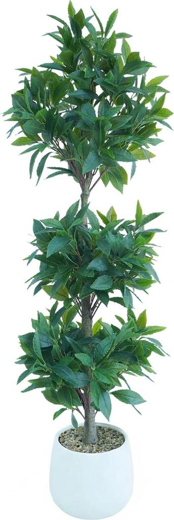 Künstlicher Lorbeerbaum - 3-Kugel-Topiary - 120 cm - Innenbereich - Bodenstehend - Realistisch - Kunststoff - Weißer Topf - Tief saphirblau