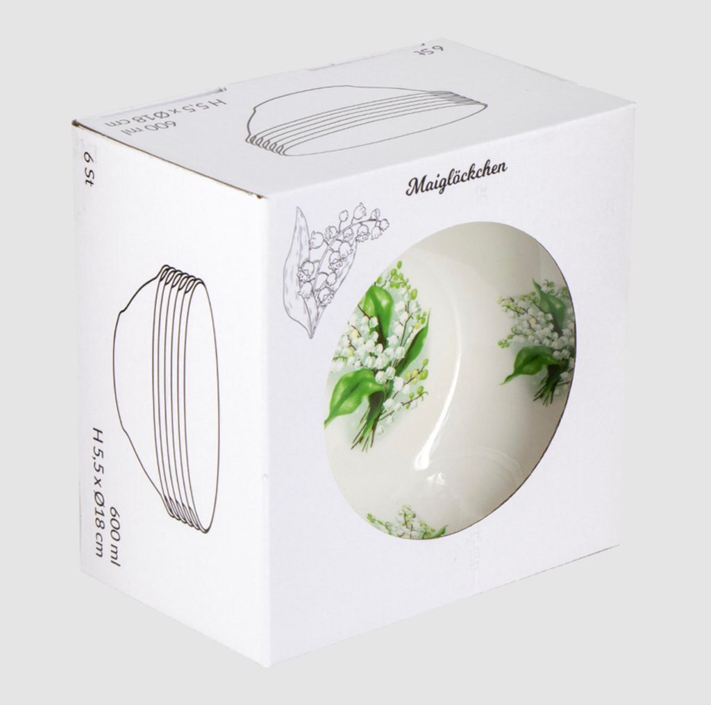 Set di piatti da minestra con mughetto, 6 pezzi, Ø 18 cm Immagine del prodotto 
