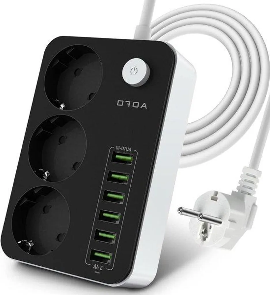 Multiprise Bureau 3 Prises avec 6 USB pour Charge Smartphone Câble 2m