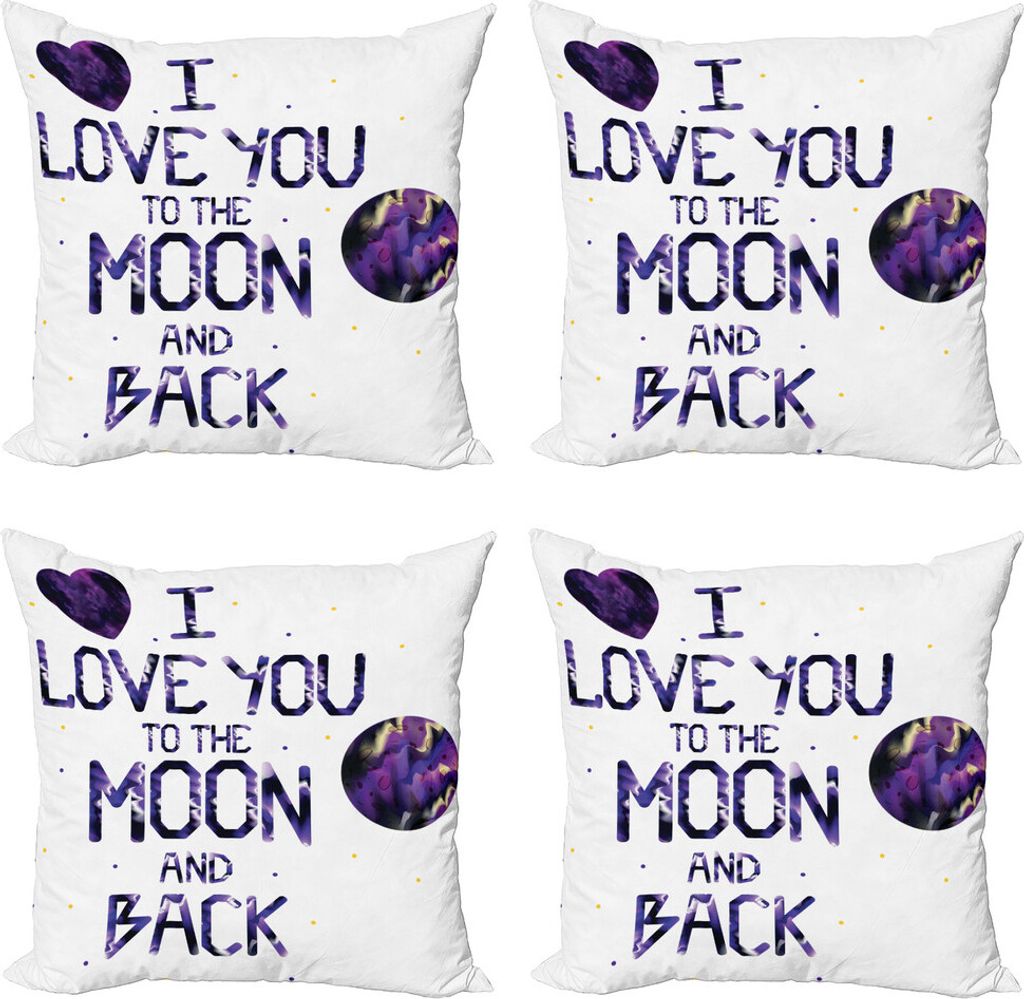 ABAKUHAUS Ich liebe dich Kissenbezug Set (4 Stück), Universum Mond Herz, Moderner Doppelseitiger Digitaldruck, 40 cm x 40 cm, Dunkelviolett
