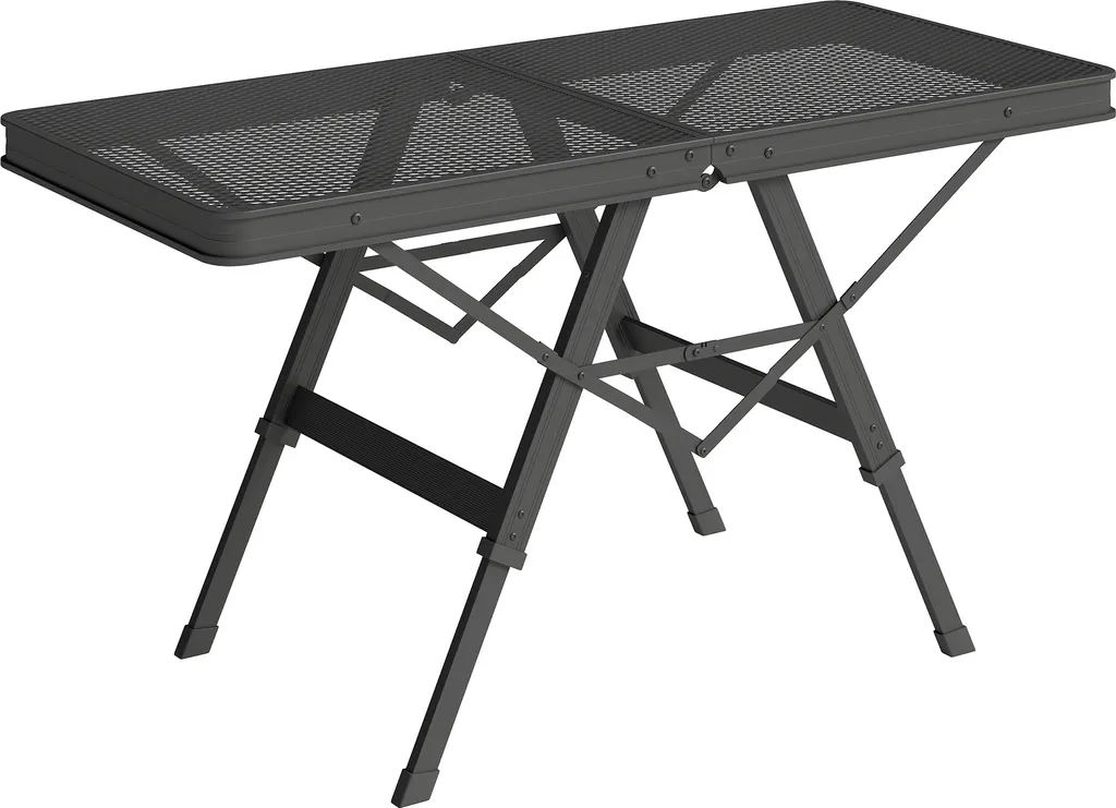 Table de Camping en Aluminium Noir Plateau Grillagé et Pieds Mobiles