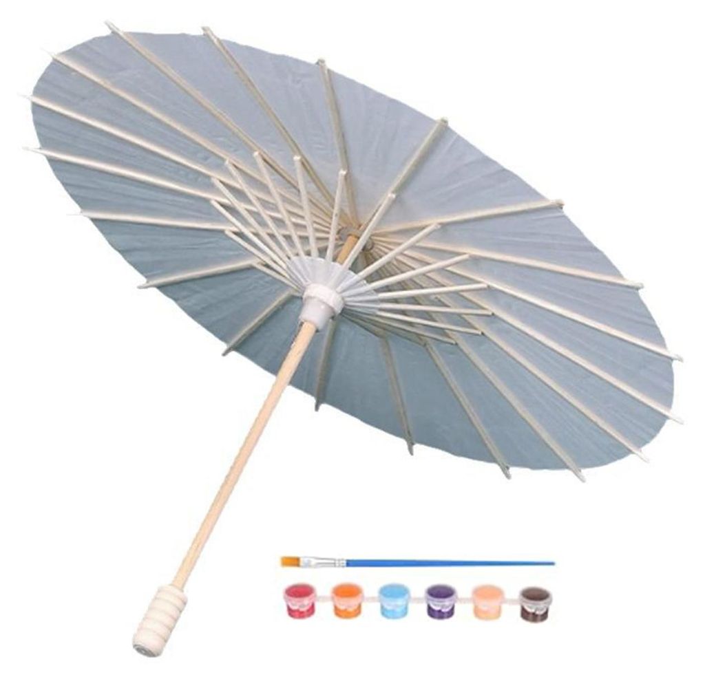Weißer Papierschirm mit Pinselfarbe zum Selbermalen, handgefertigter chinesischer Papierschirm mit Holzgriff