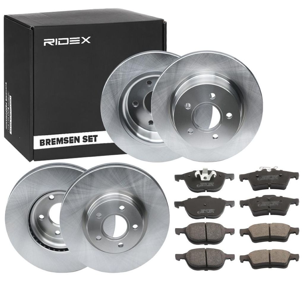 RIDEX Bremsenset Vorne Hinten Bremsscheiben Beläge Satz für FORD Focus II Schrägheck (DA, HCP, DP) 300,0mm