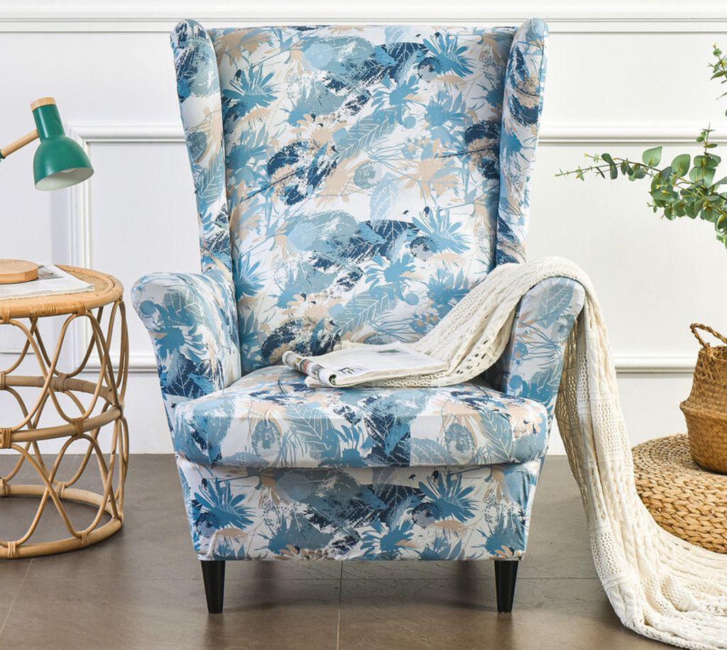 (Modrá) křídlo židle slipcovers, elastické křídlo židle Obrázek produktu 