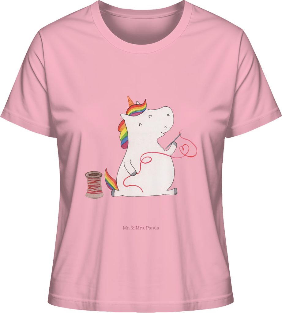 Mr. & Mrs. Panda Kurzarmshirt Damen Einhorn Näherin Größe S - Baumwolle Pink - Geschenk, Shirt Mit Spruch, Basteln, Häkeln, Unicorn, Basic, Fre...