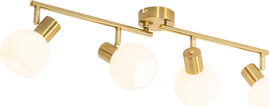 QAZQA - Art Deco Smarter Deckenstrahler Gold I Messing mit Opalglas 4-flammig Spotbalken-flammig Verstellbar Inkl. 4-flammig Spotbalken Wifi P4-fla...